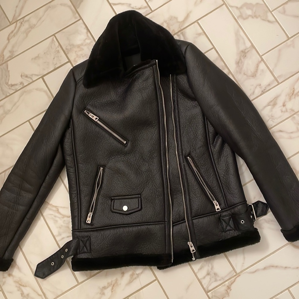 Double faced faux fur moto jacket